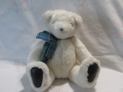 Gund White Bear with Plaid Bow and Faux Leather Pads - 1992