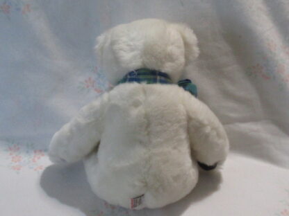 Gund White Bear with Plaid Bow and Faux Leather Pads - 1992 - Image 3