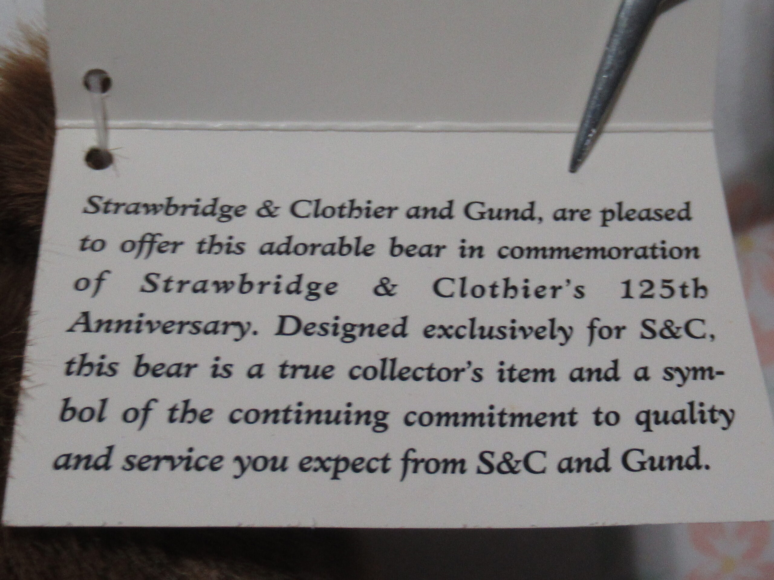 Gund 1993 Strawbridge & Clothier Philadelphia Teddy Bear - Image 7