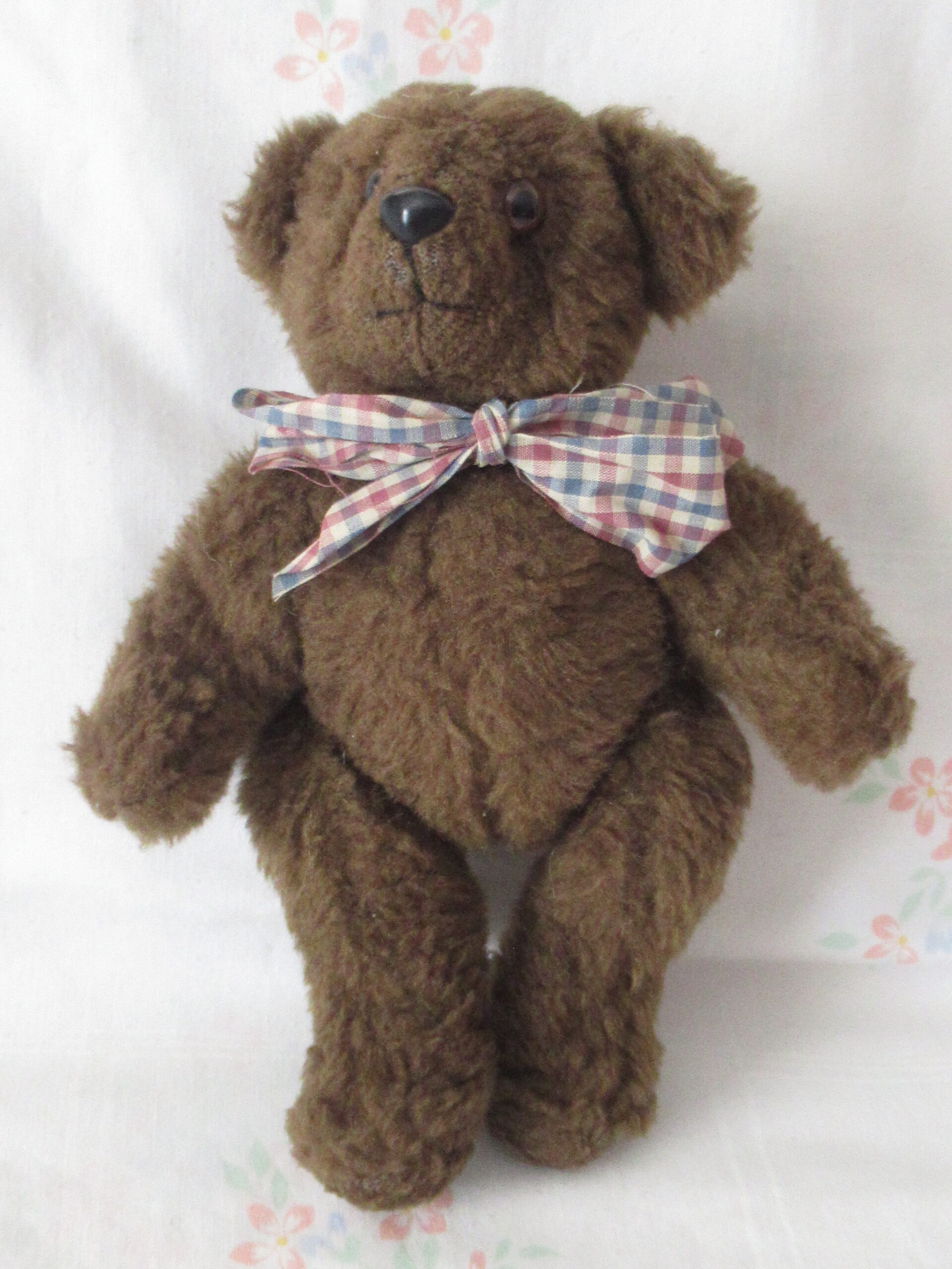 Jointed 9 Inch Brown Teddy Bear with Plaid Bow