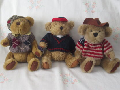 Lot of 3 Brass Button Bears - Tully, Sherwood and Cody